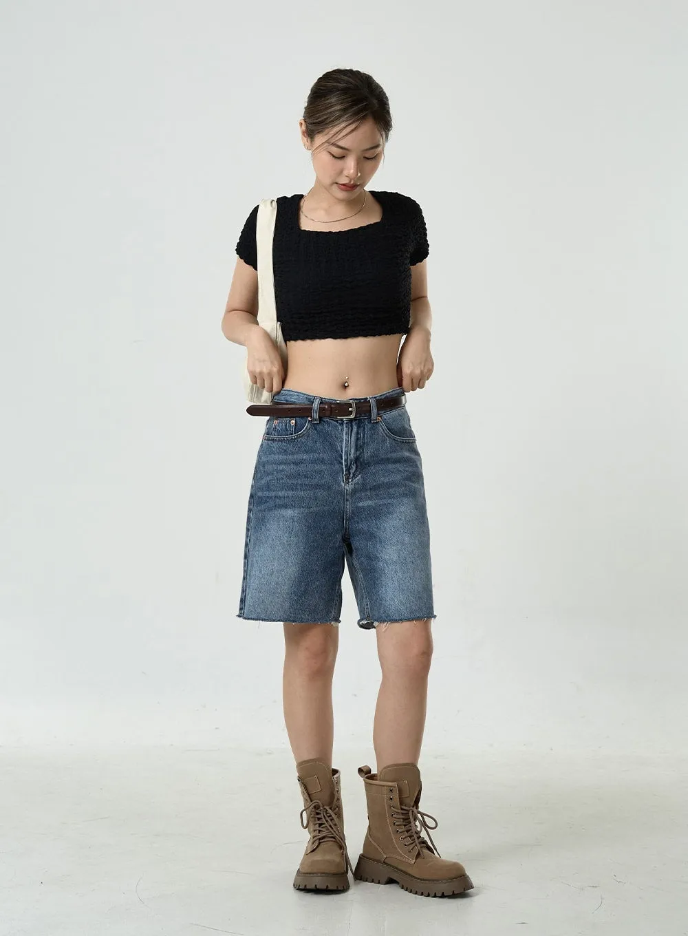 Wrinkled Square Neck Crop Top CU6